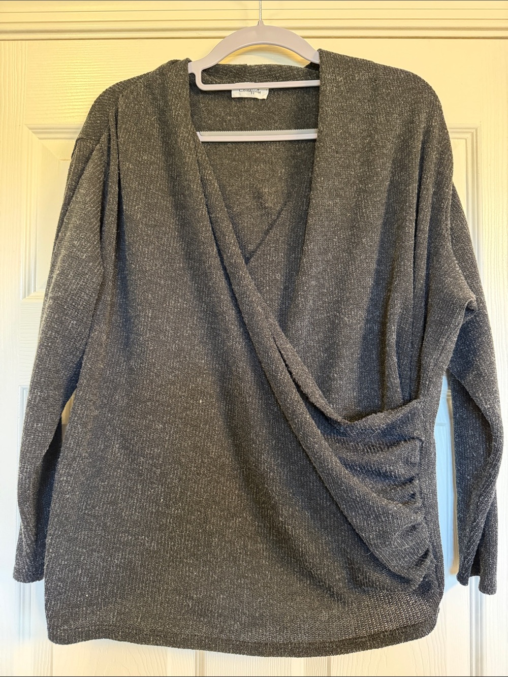 Loveappella Charcoal Gray Draped V-Neck Sweater